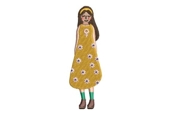 Boho Girl in Floral Dress Embroidery Design