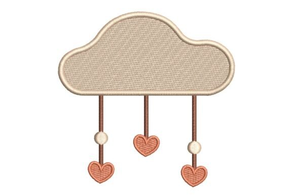 Cute Cloud with Hanging Hearts Embroidery Design