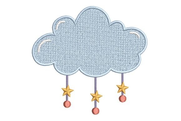 Cute Cloud with Hanging Stars Embroidery Design