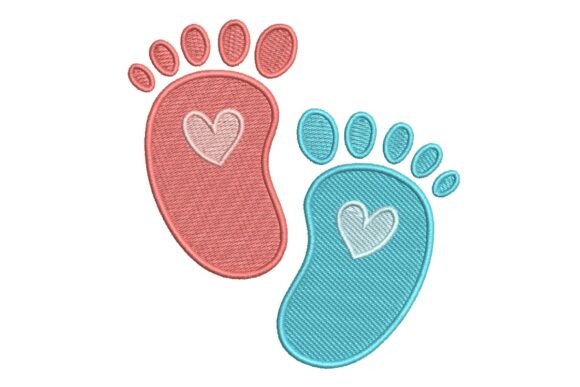 Cute Pink and Blue Baby Footprints Embroidery