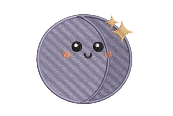 Cute Sparkling Moon or Planet Face Embroidery Design