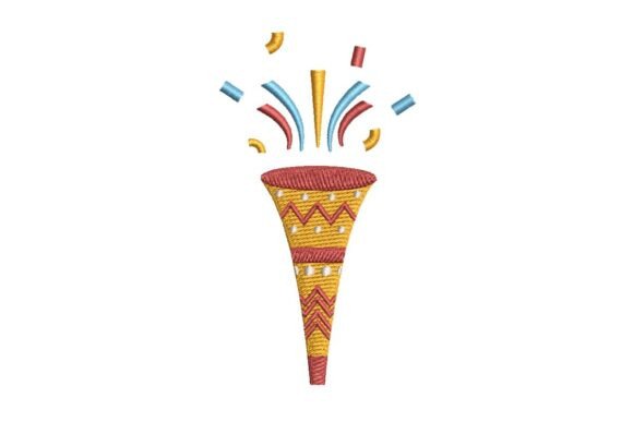 Festive Confetti Popping Horn Embroidery Design