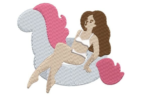Summer Girl on Unicorn Floatie Embroidery Design